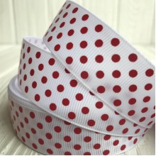 Репс 2,5 см горох, бело-красный, рулон 23 м