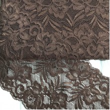Кружево стрейчевое "Лиана", 15 см, шоколадный, рулон 9 м