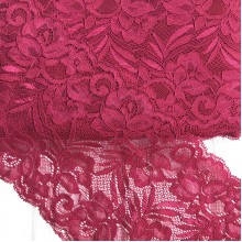 Кружево стрейчевое "Лиана", 15 см, бургунди, рулон 9 м