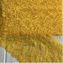 Кружево стрейчевое "Лиана", 15 см, темно-желтый, рулон 9 м