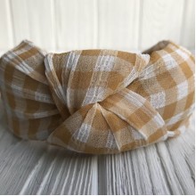 Обруч чалма шотландка, 4,5 см, горчично-белый, шт.