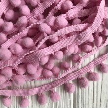 Тесьма помпончики, 1,3 см, розово-пудровый, моток 20 ярдов (18 м)