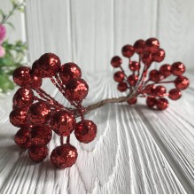 Ягодки с блестками, 12 мм, красный, упаковка 400 шт.