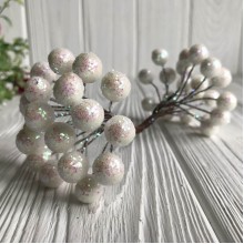 Ягодки с блестками, 12 мм, белый, упаковка 400 шт.