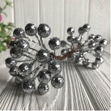 Ягодки с блестками, 12 мм, серебро, упаковка 400 шт.