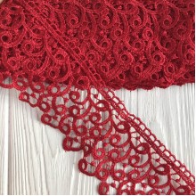 Кружево макраме "Сандра", 7,5 см, красное, рулон 9 м