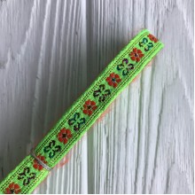 Тесьма вышиванка цветок и клевер, 1 см, салатовый, рулон 9 м