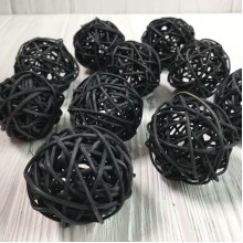 Ротанговый шарик, 5 см, черный, упаковка 10 шт.