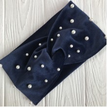 Повязка спорт велюр с жемчугом, 11 см, сапфировый, шт.