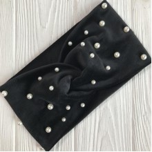 Повязка спорт велюр с жемчугом, 11 см, черный, шт.