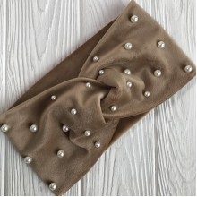 Повязка спорт велюр с жемчугом, 11 см, карамельный, шт.