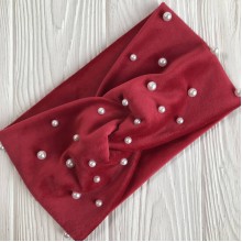 Повязка спорт велюр с жемчугом, 11 см, малиново-красный, шт.