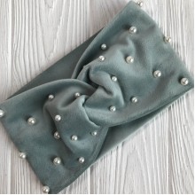 Повязка спорт велюр с жемчугом, 11 см, мятный, шт.