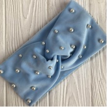 Повязка спорт велюр с жемчугом, 11 см, голубой, шт.