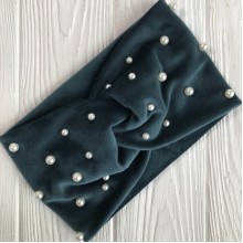 Повязка спорт велюр с жемчугом, 11 см, изумрудный, шт.