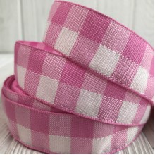 Котоновая лента крупная клетка, 1,5 см, розовая, рулон 18 м