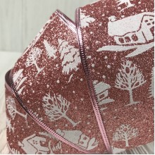 Новогодняя лента блеск с домиком, 6,3 см, пудровая, рулон 23 м