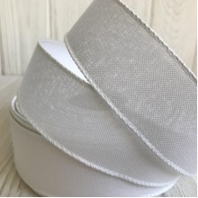 Котоновая лента с проволочным кантом, 3,8 см, белая, рулон 23 м