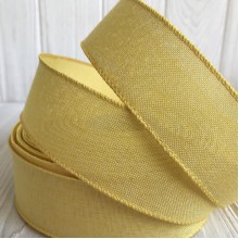 Котоновая лента с проволочным кантом, 3,8 см, темно-желтая, рулон 23 м