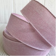 Котоновая лента с проволочным кантом, 3,8 см, светло-розовая, рулон 23 м