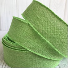 Котоновая лента с проволочным кантом, 3,8 см, салатовая, рулон 23 м