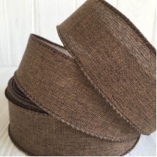 Котоновая лента с проволочным кантом, 3,8 см, шоколадная, рулон 23 м