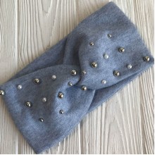 Повязка ангора с микс жемчугом, 10,5 см, голубая, шт.