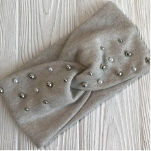 Повязка ангора с микс жемчугом, 10,5 см, серо-бежевая, шт.