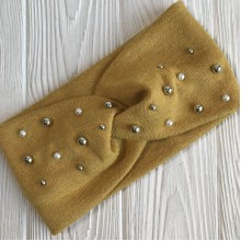 Повязка ангора с микс жемчугом, 10,5 см, горчичная, шт.