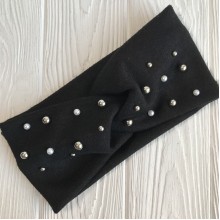 Повязка ангора с микс жемчугом, 10,5 см, черная, шт.