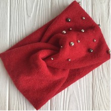 Повязка ангора широкая с жемчугом, 13 см, красная, шт.