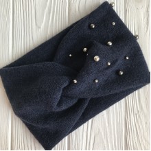 Повязка ангора широкая с жемчугом, 13 см, сапфировая, шт.