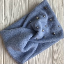 Повязка ангора широкая с жемчугом, 13 см, голубая, шт.