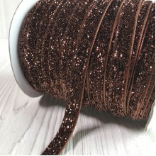 Лента велюр с люрексом, 1 cм, шоколадный, рулон 45 м