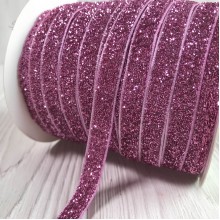 Лента велюр с люрексом, 1 cм, пюсовый, рулон 45 м