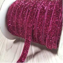 Лента велюр с люрексом, 1 cм, малиновый, рулон 45 м