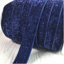 Стрічка велюр з люрексом, 2,5 см, синьо-фіолетовий, рулон 45 м