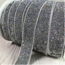 Лента велюр с люрексом, 2,5 см, серебро голограмма, рулон 45 м