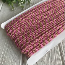 Шнур декоративный, 3 мм, ярко-розовый с золотом, рулон 50 м