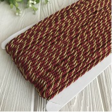 Шнур декоративный, 3 мм, бордовый с золотом, рулон 50 м