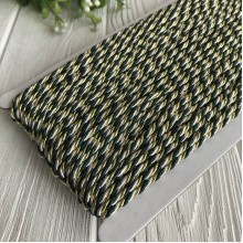 Шнур декоративный, 3 мм, зелено-бело-золотой, рулон 50 м