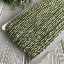 Шнур декоративный, 3 мм, мятный с золотом, рулон 50 м