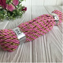 Шнур декоративный, 5 мм, ярко-розовый с золотом, рулон 9 м