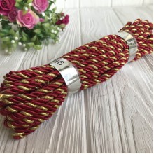 Шнур декоративный, 5 мм, бордовый с золотом, рулон 9 м