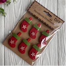 Прищепка новогодняя, 5х2,5 см, фетровый сапожек, упаковка 6 шт.