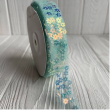 Лента из фатина з паетками, 2,5 см, мятный, рулон 23 м