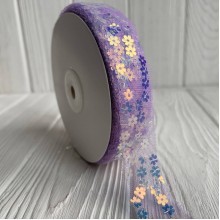 Лента из фатина з паетками, 2,5 см, лавандовый, рулон 23 м