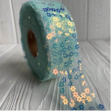 Лента из фатина з паетками, 4 см, мятный, рулон 23 м