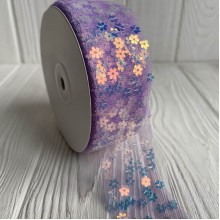 Лента из фатина з паетками, 4 см, лавандовый, рулон 23 м