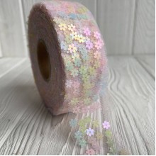 Лента из фатина з паетками, 4 см, пастельный микс, рулон 23 м